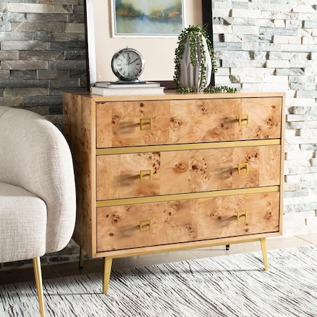 Safavieh Katia 3 Drawer Chest; Natural & Gold - 29 x 31.9 x 16 in. CHS6413A